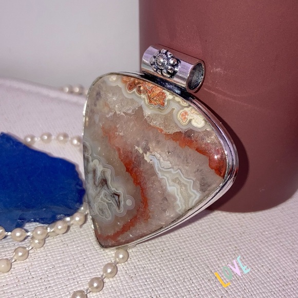 Laguna Lace Agate Gemstone Handmade Slider Pendant - Picture 3 of 10